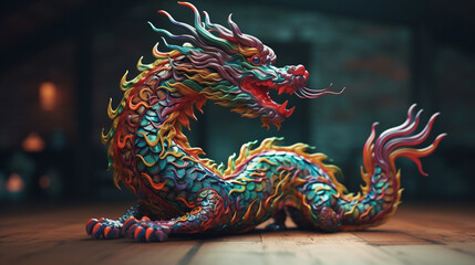 Obraz premium A colorful Chinese dragon. AI Generated