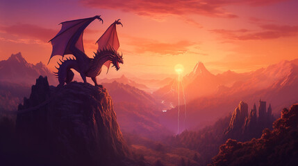 A dragon stands on a mountain. AI Generated