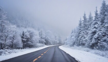 Fototapeta na wymiar Beautiful view of the snowy road in winter