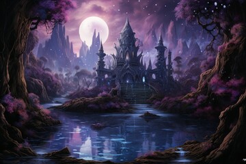 Fototapeta premium Enchanted moonlit waterfalls, flowing with liquid silver and granting wishes to those who bathe beneath them - Generative AI