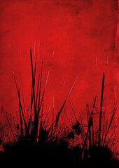 Vibrant red grunge with dynamic abstract splatters representing explosion.