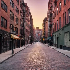 Fotobehang Empty street at sunset time in soho district, New York © Antonio Giordano