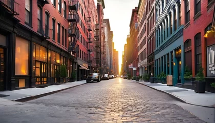 Foto auf Acrylglas Empty street at sunset time in soho district, New York © Antonio Giordano