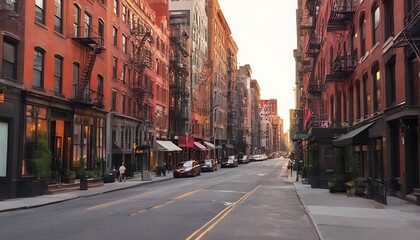 Fototapeta premium Empty street at sunset time in soho district, New York
