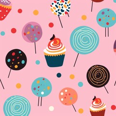 Modern cupcakes donuts lollipops patt paper image