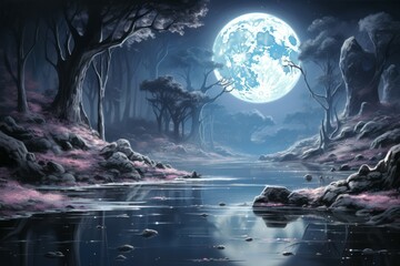 Enchanted moonlit waterfalls, flowing with liquid silver and granting wishes to those who bathe beneath them - Generative AI