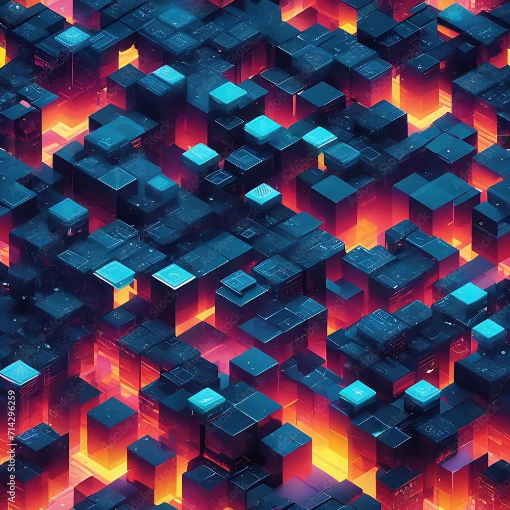 Poster isometric view of high tech data cubes