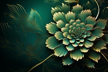 Stunning abstract background with golden and green metallic floral design. Generative AI