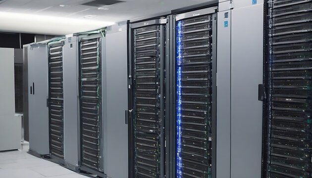 Laptop with computer language in server room