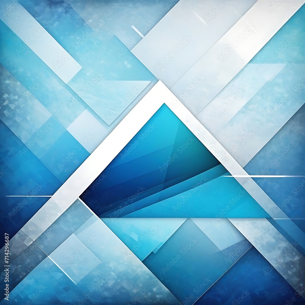Poster modern abstract blue background design with layers of textured white transparent material in triangl