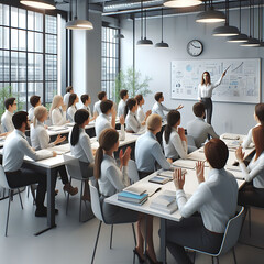 Group of people in classroom - obrazy, fototapety, plakaty
