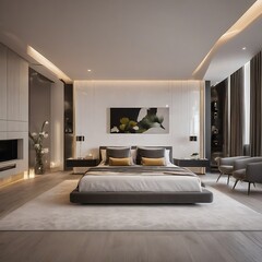 Modern luxury bedroom Comfortable, elegant design for ultimate relaxation indoors