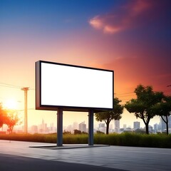 Obraz premium Outdoor advertising billboard for urban streets white and blank at sunset Copy space image Place for adding text or design