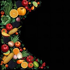 A Variety of Fruits and Vegetables on a Black Background