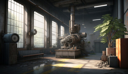 Modern industrial machine room interior design image
