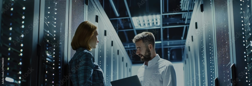 Poster it professionals working on big data in server room data center generative ai