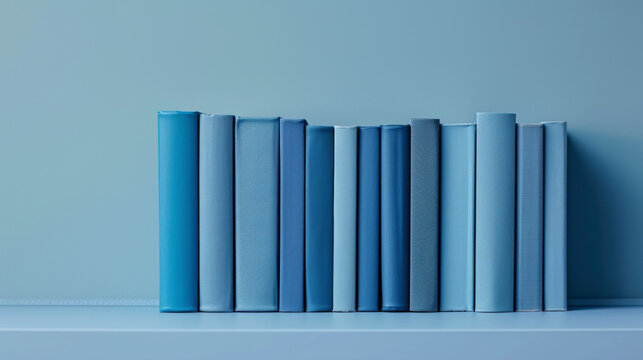 Farblich Abgestimmte B&uuml;cherreihe auf Hellblauem Hintergrund