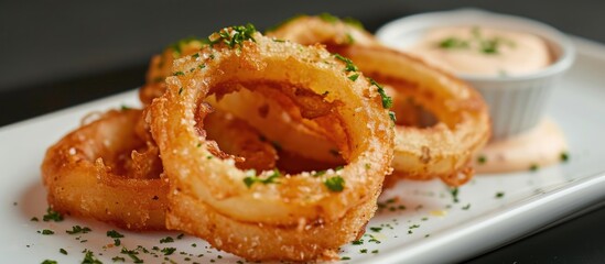 Fried onion ring as a starter.