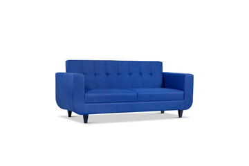 Blue quilted fabric classic sofa isolated on white background. Series of furniture

