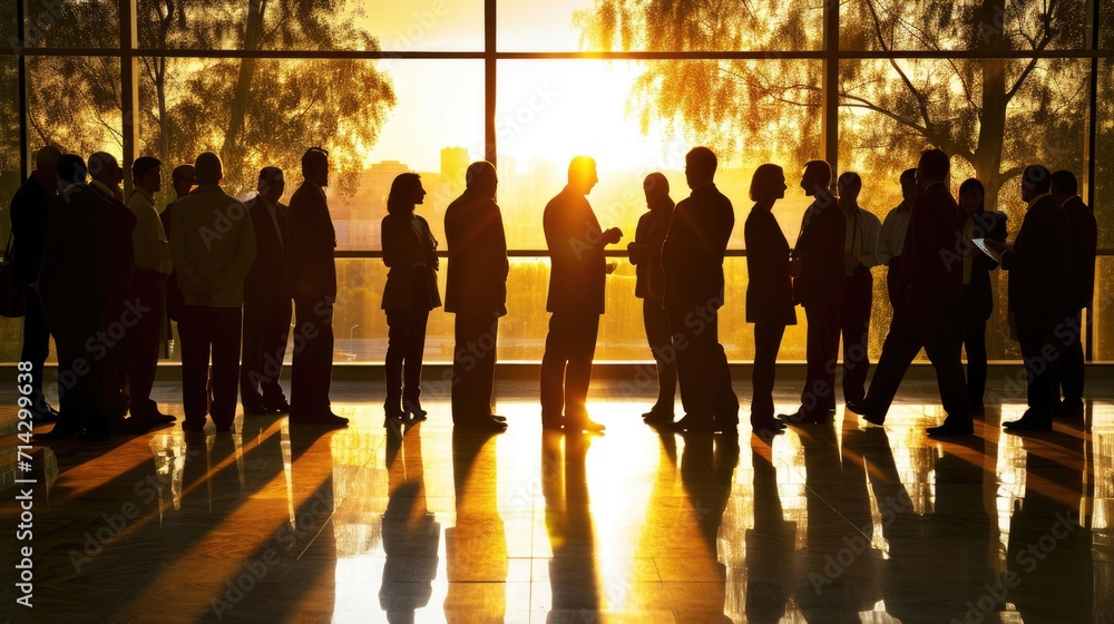 Poster business executives standing in front of a window for a meeting generative ai