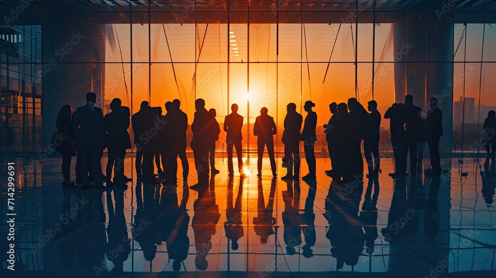 Poster high-powered business executives in meeting standing in front of generative ai