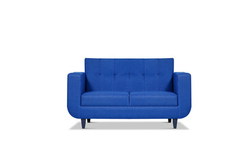 Blue quilted fabric classic sofa isolated on white background. Series of furniture
