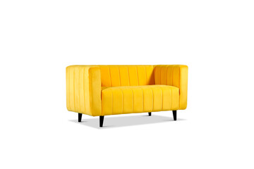 yellow color sofa on white background. front view. isolate background.

