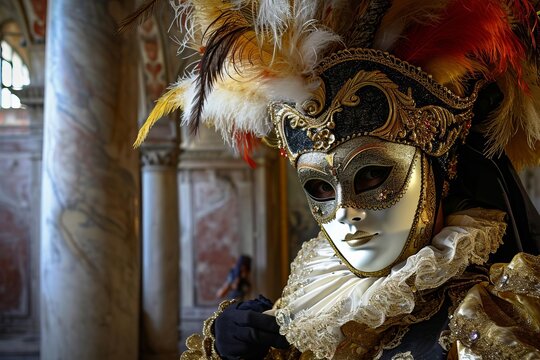 Opulent masquerade ball in a renaissance palace
