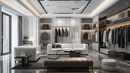 Luxury and fashionable living room interior design with white sofa - obrazy, fototapety, plakaty