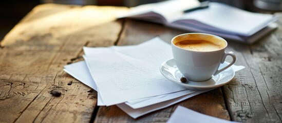 Coffee and paper on desk
