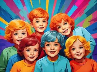 Pop Art Illustration einer Gruppe von Kindern