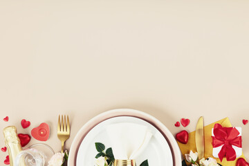 Beautiful romantic table setting top view