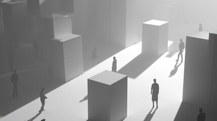 abstract of man standing next to cubes