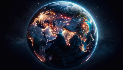 Fototapeten Zoomed-out view of Earth at night with the continents clearly visible and vibrant city lights © House That AI Built