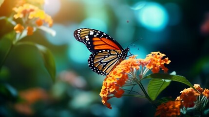 Beautiful image in nature of monarch butterfly on lantana flower
