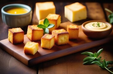 St. Davids Day, national Welsh cuisine, traditional Welsh croutons, melted cheese sauce, fondue, delicious photo