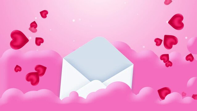 February Valentine's Day, paper mail with a heart background