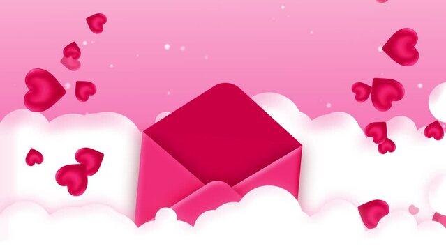 February Valentine's Day, paper mail with a heart background