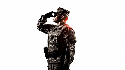 Fototapeta premium Saluting army soldier's silhouette on whit