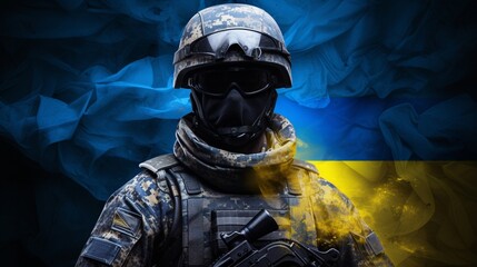 Ukrainian flag on a military uniform war. Soldier of the Armed Forces of Ukraine. Territorial defense. Macro - obrazy, fototapety, plakaty