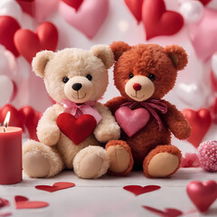 Cute Couple Of Teddy Bears Holding Heart. Generative AI