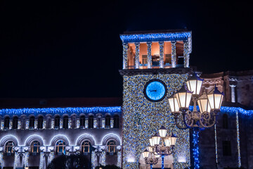 Yerevan city square with Christmas lights