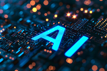 Obraz premium Technology Revolution: Glowing AI Typography - Generative AI