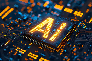 Obraz premium Technology Revolution: Glowing AI Typography - Generative AI