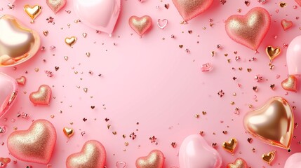 pink and gold Valentine's day frame background with copy space