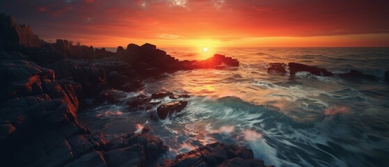 Beautiful sunset above sea or ocean.