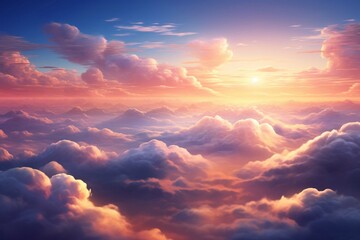 Beautiful sunset sky above clouds with dramatic light