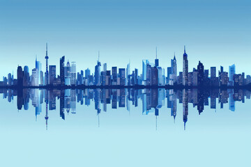 Fototapeta na wymiar illustration of a city with its skyline reflected