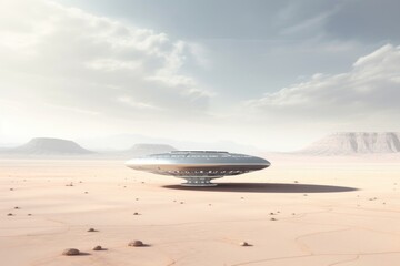 UFO lands on white desert planet.