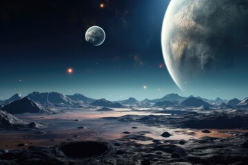 Naklejka na ściany i meble Alien planet with two rising moons, NASA image.